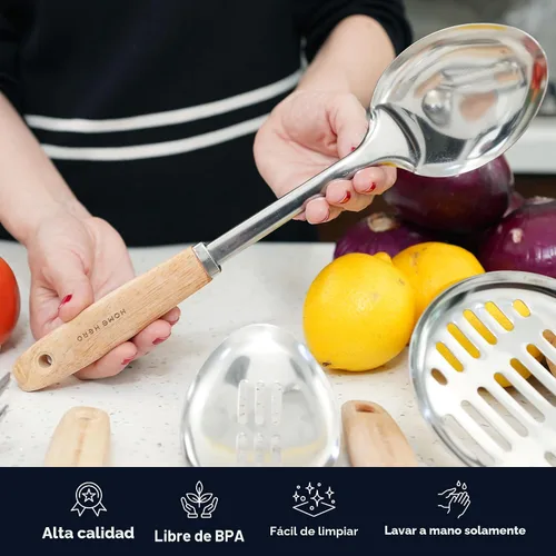 Miniatura 5 de Home Hero Juego de utensilios de cocina de acero inoxidable – Juego de utensilios de cocina de acero inoxidable antiadherente con mango de madera