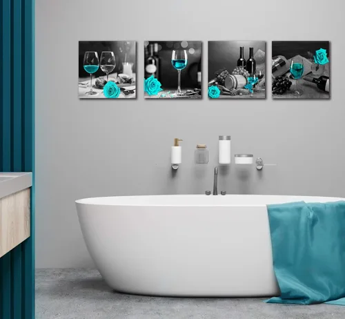 Miniatura 4 de Arte de pared de cocina - Decoración de pared de vino para dormitorio, mujeres, cuadros en blanco y negro, arte moderno para sala de estar - Arte