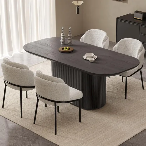 Miniatura 23 de Mesa de comedor ovalada de 63 pulgadas para 2-6 personas, mesa de cocina negra moderna, mesa de comedor rectangular de lujo, mesa de comedor