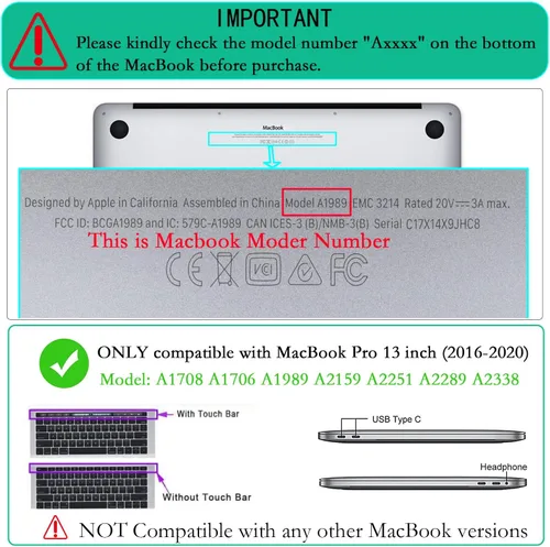 Miniatura 2 de LanBaiLan Compatible con MacBook Pro de 13 pulgadas con barra táctil 2022 2020 2019 2018 2017 2016 versión M1 M2 A2338 A2289 A2251 A2159 A1989 A1706
