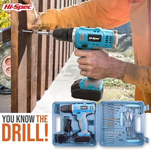 Miniatura 6 de Hi-Spec Juego de taladro inalámbrico de 50 piezas de 12 V en una caja de herramientas. Incluye batería recargable, puntas de destornillador