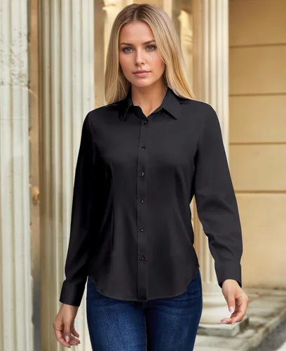 Miniatura 2 de Camisas de vestir para mujer, de manga larga, con botones, elástica, sin arrugas, color liso, casual, para el trabajo, oficina, blusa