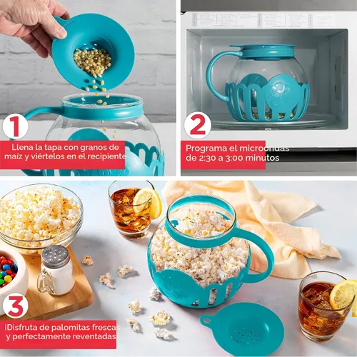 Miniatura 3 de Ecolution - Palomitero MicroPop patentado para microondas con vidrio seguro para temperatura, tapa 3 en 1 mide granos y derrite mantequilla, hecho