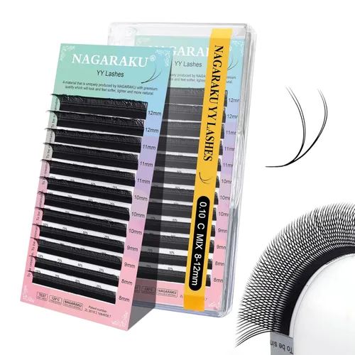 Miniatura 111 de Suministros de extensiones de pestañas NAGARAKU yy, pestañas falsas 0.05mm rizado D, bandeja mixta 8-12mm, prefabricadas 4D, abanico fácil, volumen