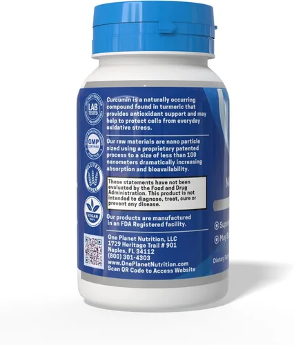 Miniatura 3 de One Planet Nutrition Nano Curcumina 500 mg cápsulas vegetales (60 porciones), Nano para alta absorción, apoya el bienestar general, sin OMG, vegano