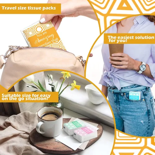 Miniatura 7 de Outus Paquete de 200 pañuelos de bolsillo inspiradores de tamaño de viaje, pañuelos faciales individuales a granel, mini papel de bolsillo de 3