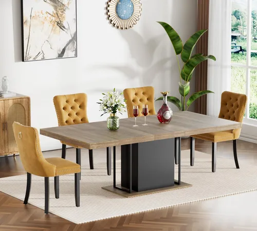 Miniatura 50 de Juego de mesa de comedor extensible de 5 piezas, juego de mesa de comedor extensible de estilo granja para 4, mesa de cocina expandible de madera