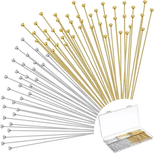 Waydress 500 piezas de alfileres de ojo de 2 pulgadas con cabeza plana para hacer joyas, suministros de joyería de 50 mm de latón con bolas,