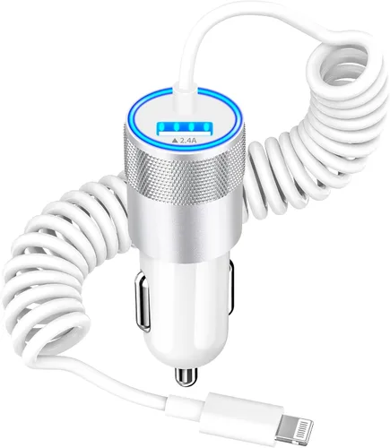 Miniatura 13 de 【Certificado MFi】Cargador rápido para iPhone de 4.8 A, cargador de coche USB dual Caiinei de 4.8 A, carga rápida, cable Lightning integrado de 6