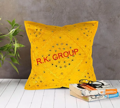 Miniatura 2 de Fundas de almohada decorativas hechas a mano 100% algodón, fundas de cojín (tamaño 16 x 16, color: amarillo)