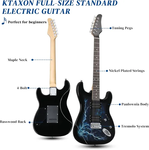 Miniatura 2 de Ktaxon - Guitarra eléctrica de 39 pulgadas, kit de guitarra de cuerpo sólido de tamaño completo con pastillas H-H de 6 cuerdas para principiantes