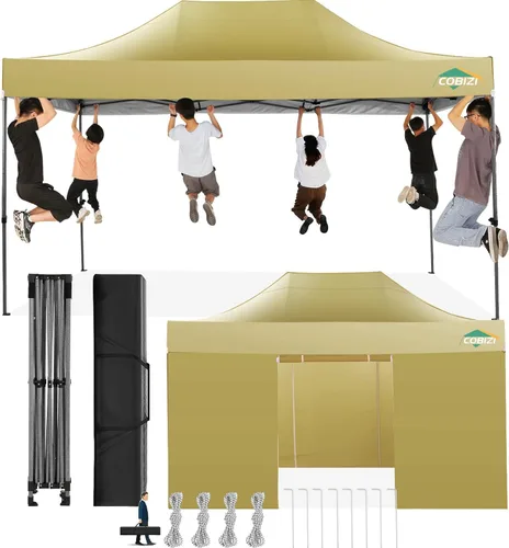 Miniatura 10 de COBIZI Toldo desplegable de 6.6 x 6.6 pies sin pared lateral, toldo resistente UPF 50+ para todas las estaciones, resistente al viento e Azul