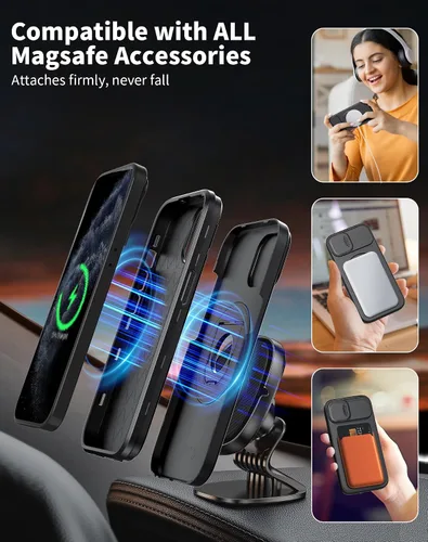 Miniatura 2 de Funda magnética para iPhone 11 Pro compatible con carga inalámbrica MagSafe, con 2 protectores de pantalla, anillo kickstand de 360° integrado +