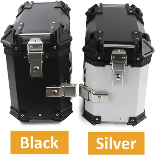 Miniatura 5 de Maletas laterales para motocicleta, 38L de motocicleta de lado duro, alforjas para maletero Tour, maletín lateral negro/plateado