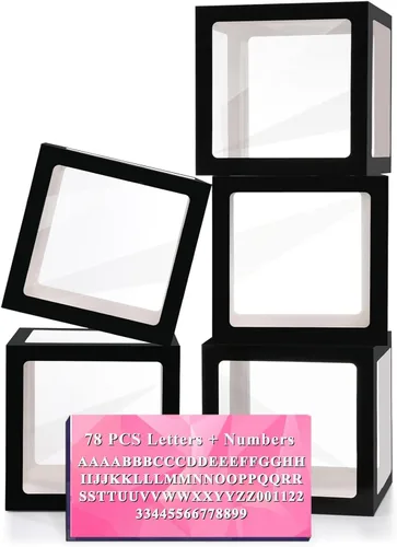 Miniatura 11 de Cajas de bebé con letras para baby shower, 4 cajas de globos transparentes con 60 letras para decoraciones de revelación de género, bloques de bebé