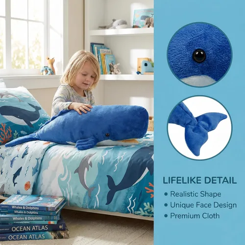 Miniatura 2 de Juguete de peluche realista de ballena espermática – Juguetes de peluche de ballena espermatozoides largos y realistas, súper suaves, muñecos