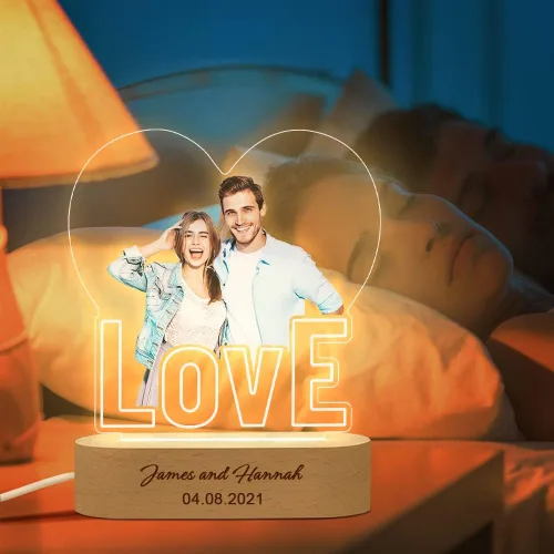 Miniatura 7 de Luz nocturna de acrílico con foto personalizada y nombre, regalo para el día de la madre, lámpara de noche 3D con base de madera personalizada