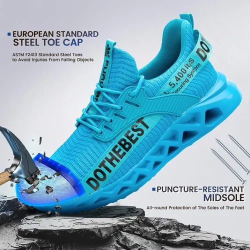 Miniatura 28 de Furuian - Tenis con punta de acero para hombres y mujeres, zapatos de seguridad ligeros, cómodos, a prueba de pinchazos, zapatos de trabajo