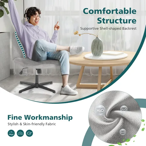 Miniatura 5 de OLIXIS Sillas de patas cruzadas, sin brazos, sin ruedas, asiento ancho, altura ajustable, giratorio, acolchado, tela acolchada, asiento de tela
