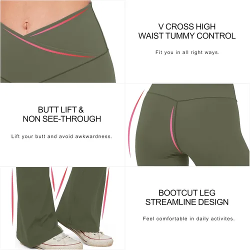 Miniatura 44 de HEGALY Pantalones de yoga acampanados para mujer, leggings cruzados, suaves, de cintura alta, pantalones casuales de entrenamiento con corte de bota