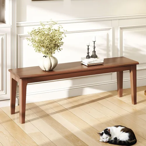 Miniatura 17 de Banco de comedor de 39.4 pulgadas de madera de roble macizo, banco de entrada para sala de estar, dormitorio, cocina (negro)