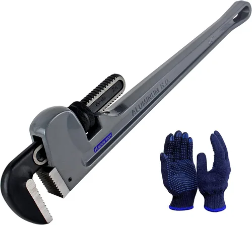 Miniatura 10 de Llave de tubo de aluminio de 48 pulgadas, capacidad de mordaza ajustable de 8"/200mm, llave de fontanería de mango recto resistente, herramienta