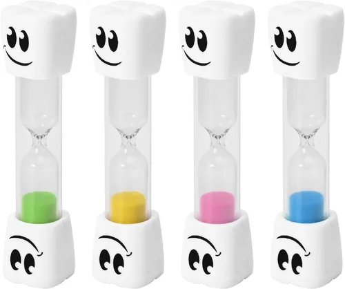 TeaherFav - Temporizador de arena para cepillo de dientes de 2 minutos para niños, juego de 4 pequeños relojes de arena sonrientes azul, rosa,