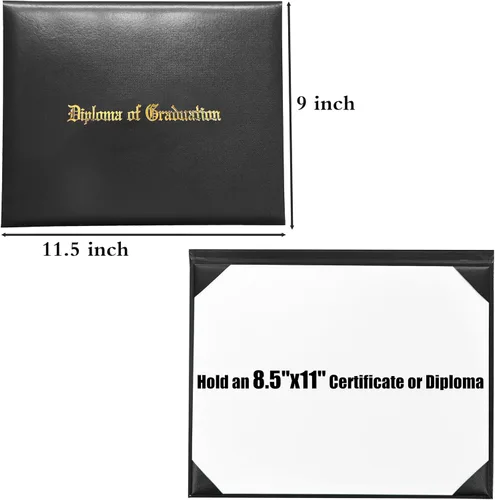 Miniatura 2 de MyGradDay Cubierta de diploma impresa 8.5x11 titular del diploma de graduación cubierta de cuero liso tamaño carta negro