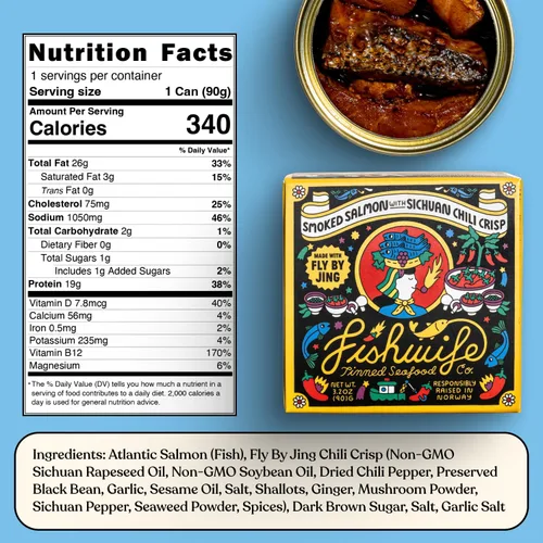 Miniatura 2 de Fishwife Spicy Hot Trio (FBJ Salmon, Mackerel, Sardinas con pimiento picante), paquete de 3 Sin gluten, alto en proteínas, omega-3 capturado