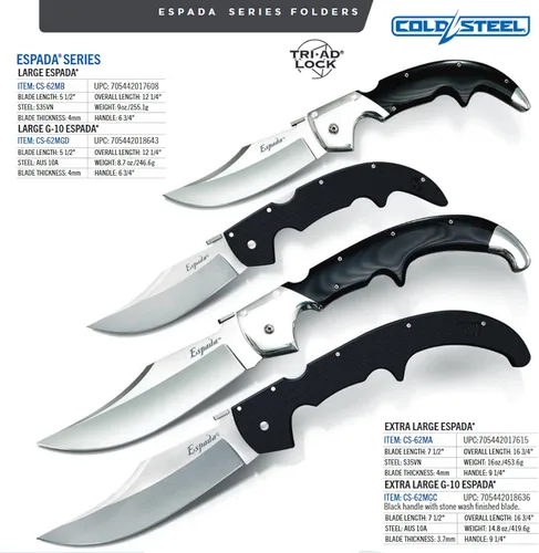 Miniatura 6 de Cold Steel Espada AUS10A - Cuchillo plegable de bolsillo táctico con cuchillas ultraafiladas de acero negro mate G-10 con bloqueo Tri-Ad