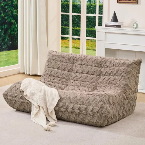 Miniatura 32 de Sillones tipo puf para adultos, puf gigante con espuma viscoelástica, sillón puf con relleno, piel sintética, para la sala, dormitorio u oficina azul