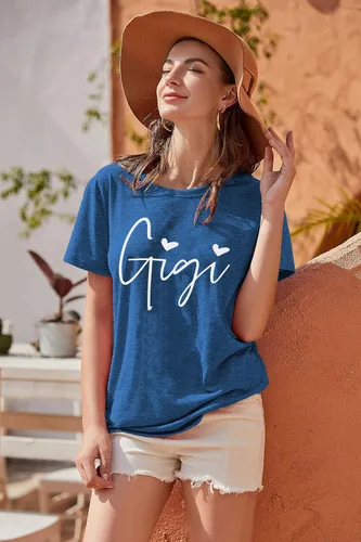 Miniatura 5 de Gigi - Camisetas para abuela, mujer, con gráfico Gigi con corazones, de manga corta