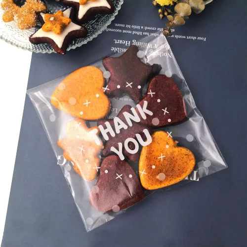Miniatura 6 de 200 bolsas transparentes autoadhesivas para golosinas – Bolsas de celofán para galletas y dulces con diseño "THANK YOU" para panadería y recuerdos