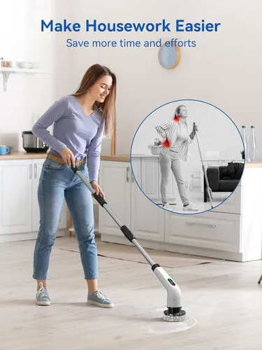 Miniatura 2 de Limpiador eléctrico giratorio – Limpiador de baño de ducha inalámbrico de 120 minutos con 8 cabezales de cepillo Limpiador eléctrico de 440 RPM