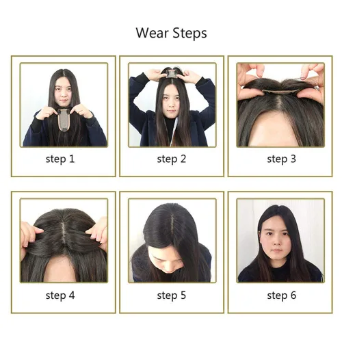 Miniatura 7 de RemeeHi Cabello humano atado a mano/base de seda recto Topper corto 4.7x5.5 in clip en el postizo invisible Wiglet Toupee Natural Negro 9.8 in/10