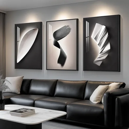 Miniatura 14 de Juego de arte moderno enmarcado de 3 piezas, arte abstracto de líneas geométricas en blanco y negro, pinturas artísticas de lujo contemporáneas