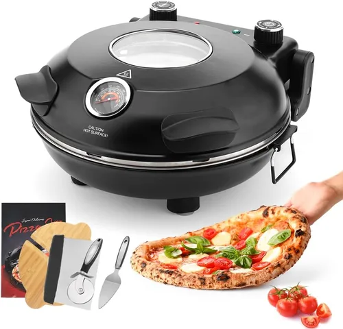 Horno eléctrico de pizza para interiores, cocina de encimera de 12 pulgadas, máquina de pizza eléctrica de 800 ℉ con temporizador, piedra de