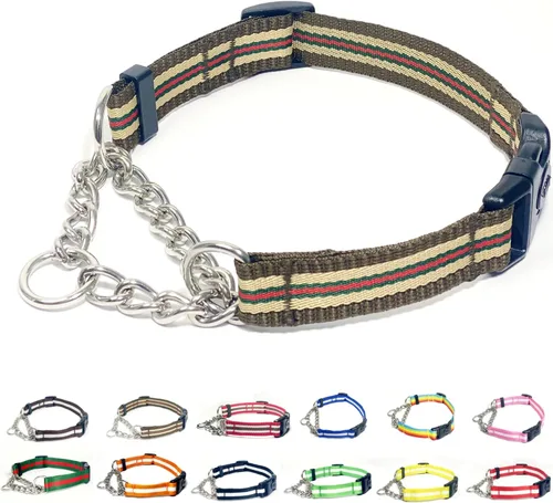 Miniatura 14 de Collar Martingale para perros, collares de nailon ajustables con hebilla de liberación rápida, rayas multicolores, cadena de acero inoxidable