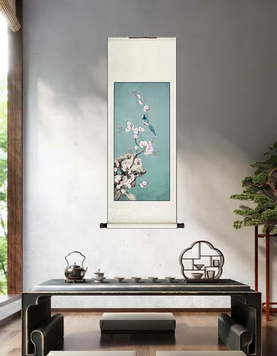 Miniatura 5 de Xzhipeng Pergamino Pintura colgante vertical Flor pájaro Pintura china Porche Pasillo Pasillo Pintura colgante Pergamino Sala de estar Comedor