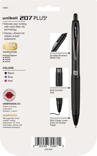 Miniatura 8 de Uniball 207 Plus+ - Bolígrafos de gel retráctiles, paquete de 6 en varios colores con puntas de punta media de 0.028 in, Uni-Super Ink+ es suave