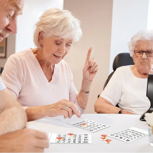 Miniatura 6 de Lewtemi El juego de mesa de bingo de madera vintage incluye 40 tarjetas clásicas de números de bingo y 75 ajedrez para fiestas familiares grandes