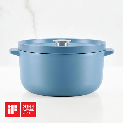 Miniatura 3 de KitchenAid - Horno holandés/cacerola de hierro fundido esmaltado, 6 cuartos de galón, Azul Terciopelo