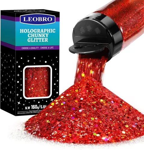 Miniatura 18 de LEOBRO - Purpurina dorada, 160g/5.64oz, purpurina holográfica gruesa para manualidades, resina, uñas, cuerpo, vasos, decoraciones de fiesta Láser Oro