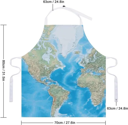 Miniatura 2 de MUSM Apron for Adults - 27.6 X 31.5 Inch, Heavy-Duty Polyester Aprons with Two Large Pockets, Waterproof World Map Kitchen Apron for Cooking