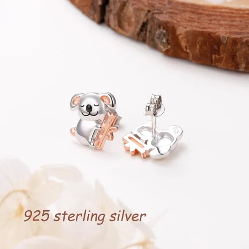 Miniatura 2 de Aretes de plata de ley S925 con diseño de panda, conejito y gato, aretes de aro colgantes, joyería de animales, regalos para mujer, Metal, Circonia