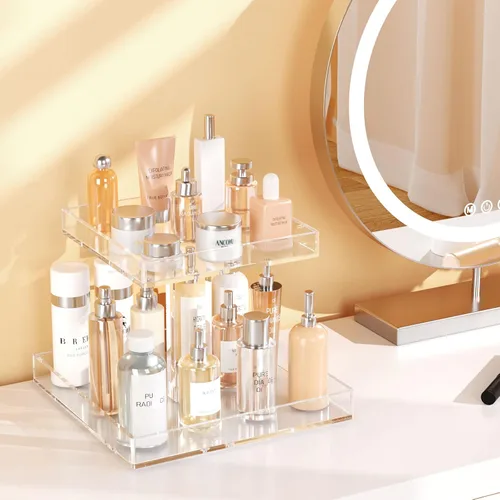 Miniatura 6 de NIUBEE Organizador de almacenamiento de cosméticos de baño acrílico de 2 niveles para tocador y encimera, bandeja de perfume de pie para decoración