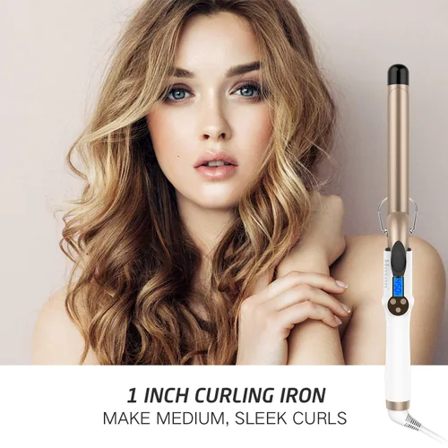 Miniatura 2 de Hoson - Rizador profesional de 1 pulgada, tubo con revestimiento de cerámica turmalina profesional, pantalla LCD con 9 ajustes de calor