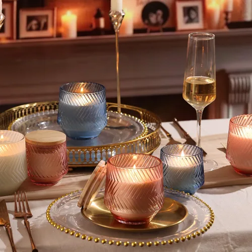 Miniatura 6 de 8 tarros de velas azules de 7 onzas para hacer velas, tarros de vela únicos acanalados, tarros de vidrio con tapas de bambú y etiquetas