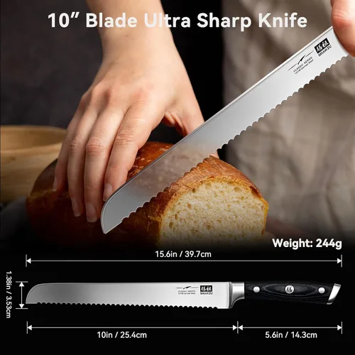 Miniatura 2 de SHAN ZU - Cuchillo para pan de 10" - Cuchillo profesional de rebanar masa madre, hoja serrada de acero inoxidable alemán 1.4116, mango ergonómico