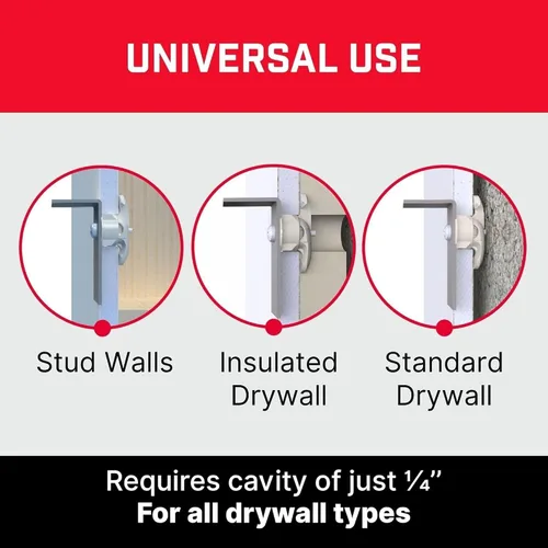 Miniatura 2 de Bullfix Anclajes Universales para Paneles de Yeso, Sostiene hasta 255lbs, Fijaciones para Pared Hueca de Alta Resistencia, Kit con Tornillos y Broca